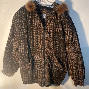 Greg Bell Brown & Black Faux Fur Hooded Jacket - size Small